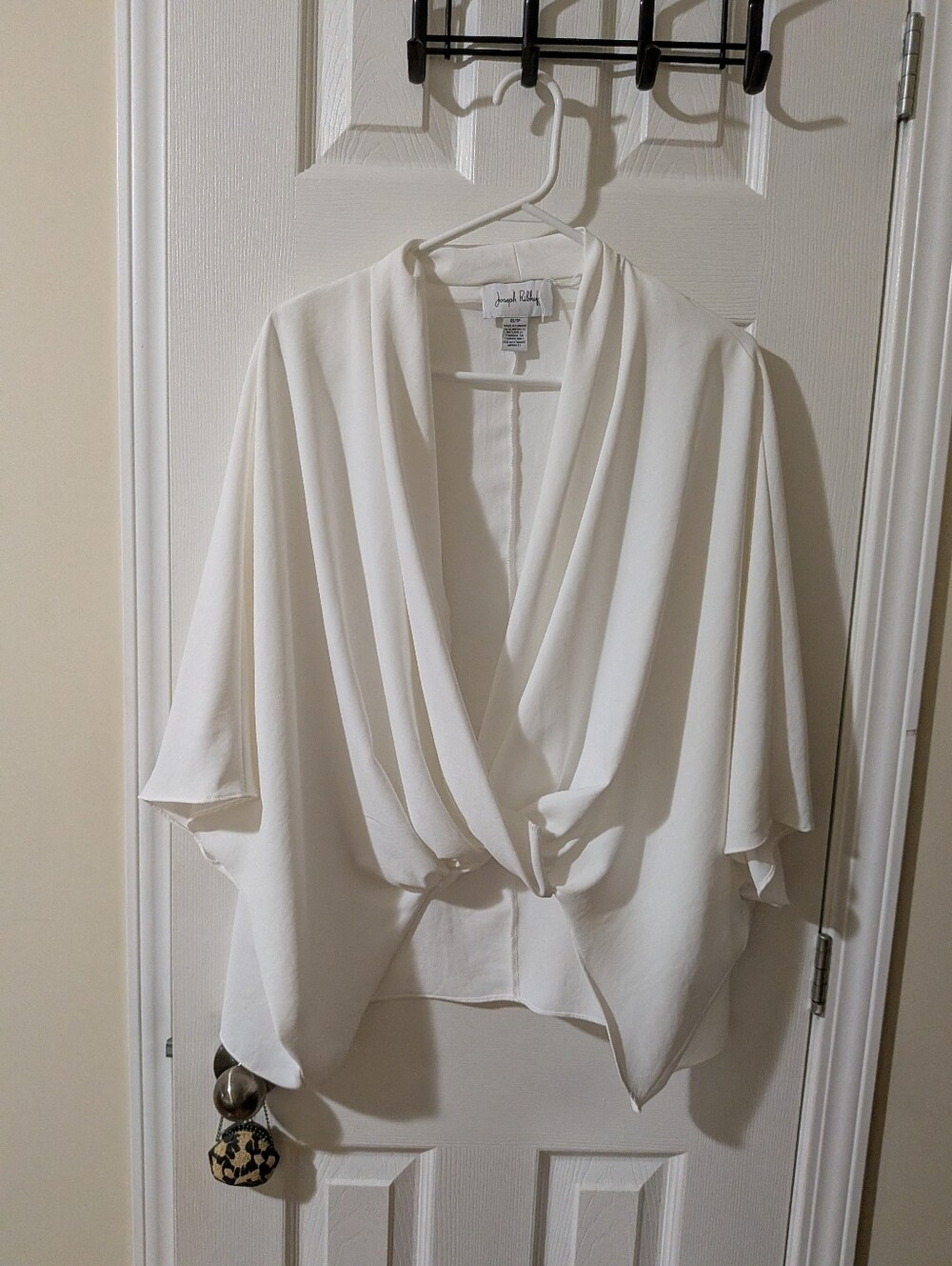 Joseph Ribkoff White Twist-Front Draped Blouse
